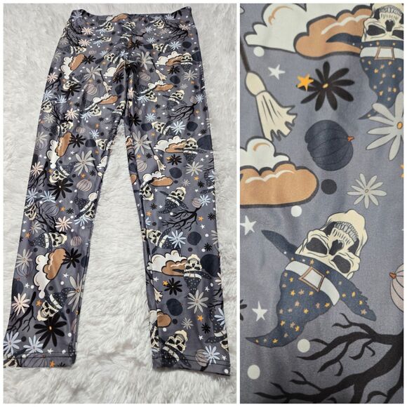 Skulls Witch Halloween High Waist Stretch Leggings Size Large - Picture 1 of 7